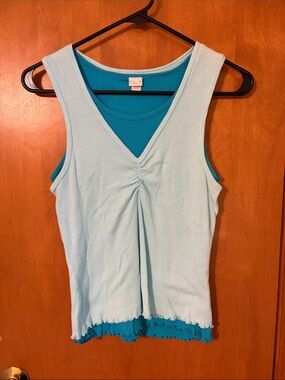 Route 100% Cotton Light Blue Layered V-Neck Tank Top